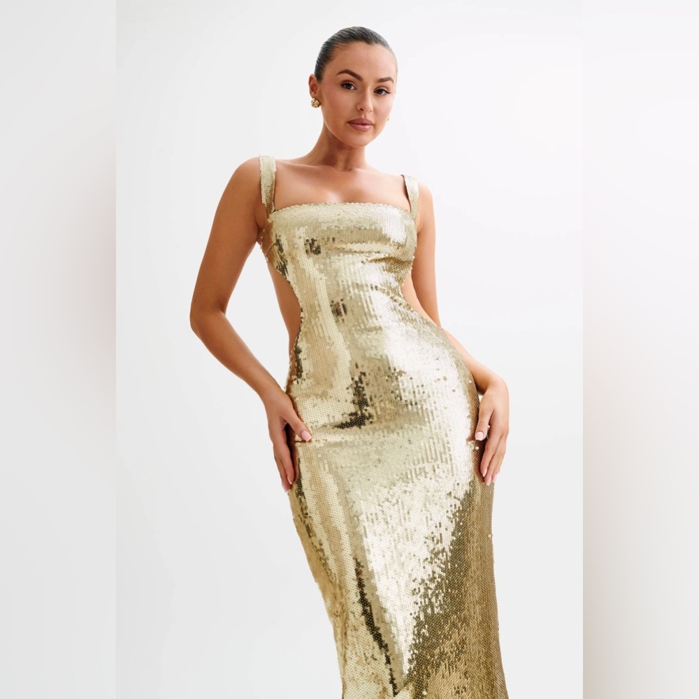 Meshki Adoria Sequin Cut Out Maxi Dress - Gold - Picture 7 of 10